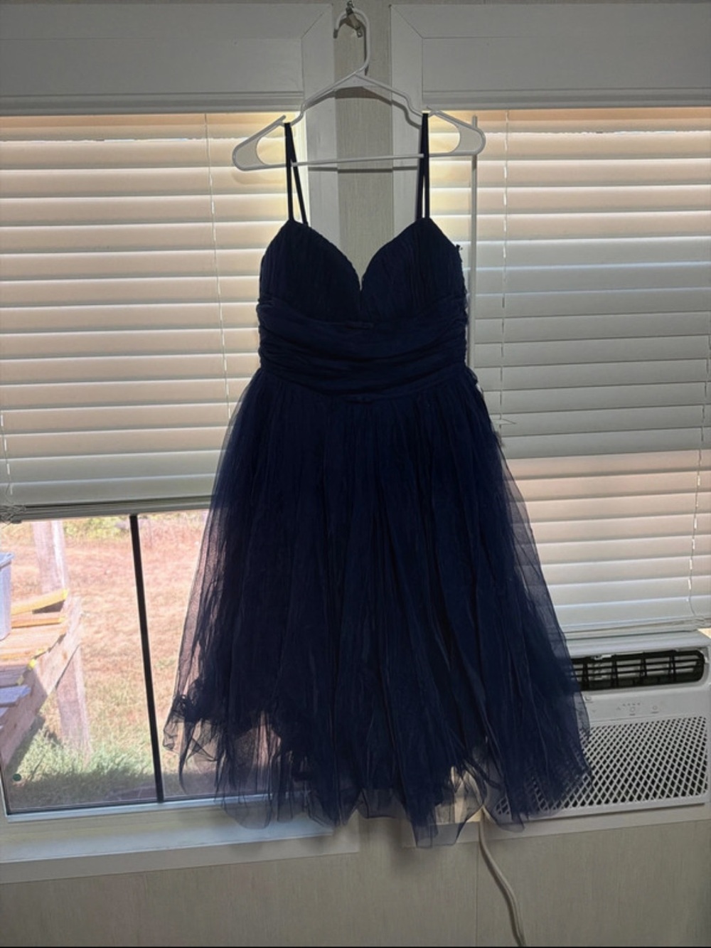 Navy Spaghetti-Strap Tulle Prom Dress
